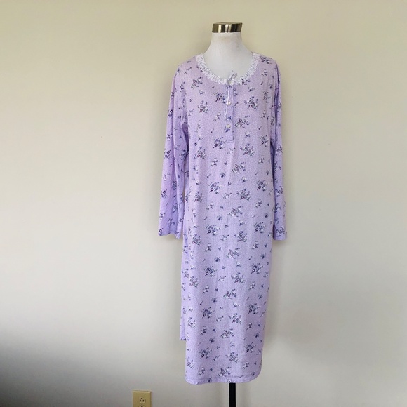 Nightgown Pullover Long Sleeve SECRET TREASURES Purple Floral Scoop Neck - Picture 9 of 9